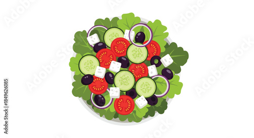 Fresh Greek Salad with Feta Cheese and Olives.