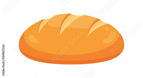 Freshly baked golden brown loaf of bread on white background.
