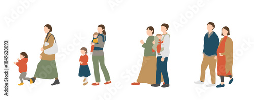 子育て世帯の日常イメージ　育児と生活を伝える人物セット