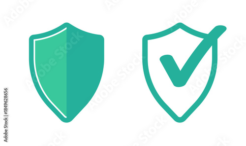 Shield security protection check mark icon vector modern simple flat cartoon comic illustration graphic design, safety verify trust sign symbol, guard approved success badge emblem, privacy defense