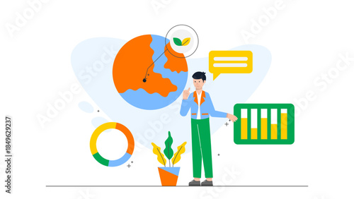 ESG Team Measuring Corporate Carbon Footprint. Flat Vector Business Illustration