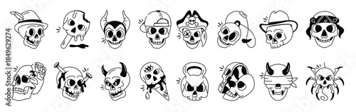 latest collection of spooky skull doodle icons