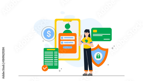 Fintech App Securing Digital Transaction. Flat Vector Business Illustration