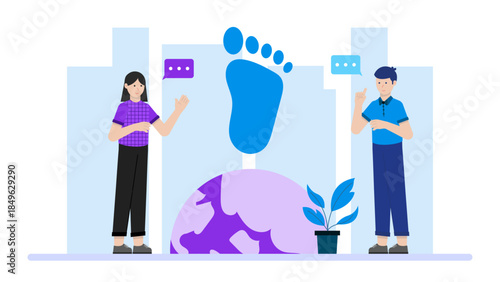 ESG Team Measuring Corporate Carbon Footprint. Flat Vector Business Illustration