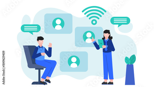 Co working Space Hosting Networking Event. Flat Vector Business Illustration