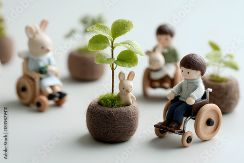 笑顔で過ごす車椅子の子供たちの日常風景／まみおデザイン福祉シリーズ
