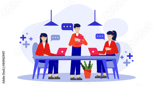 Co working Space Hosting Networking Event. Flat Vector Business Illustration