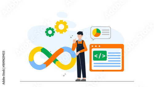 DevOps Team Automating Software Deployment. Flat Vector Business Illustration