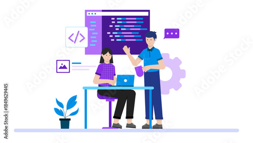 DevOps Team Automating Software Deployment. Flat Vector Business Illustration