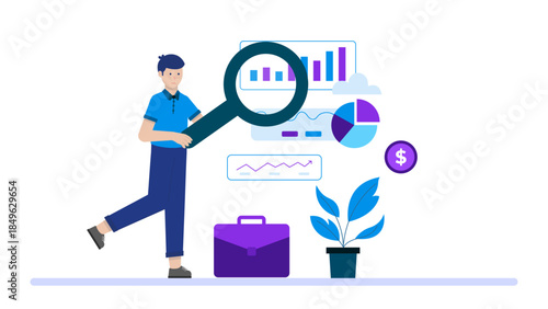 Investment Firm Analyzing Stock Portfolio. Flat Vector Business Illustration
