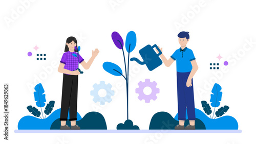 Sales Team Using CRM for Lead Management. Flat Vector Business Illustration