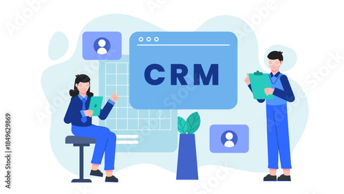 Sales Team Using CRM for Lead Management. Flat Vector Business Illustration