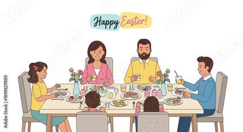 Happy Easter family gathering for a festive meal.