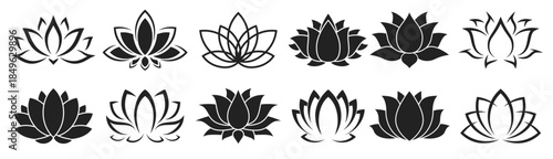 lotus flower icons buddhism and yoga symbols