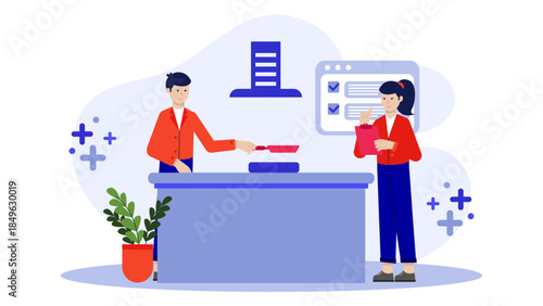 Food Safety Inspection in Restaurant Kitchen. Flat Vector Business Illustration