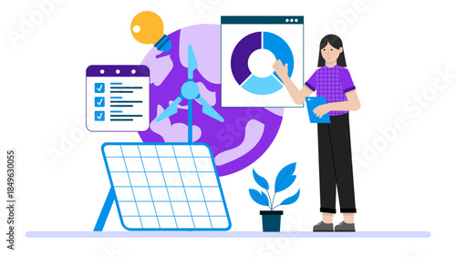 Renewable Energy Grid Management. Flat Vector Business Illustration