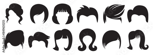 male and female hairstyle and wig icons 