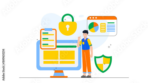 Data Privacy Team Anonymizing User Data. Flat Vector Business Illustration