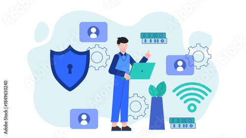 Data Privacy Team Anonymizing User Data. Flat Vector Business Illustration