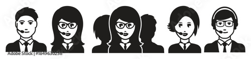 male and female operator call center avatars icons black 