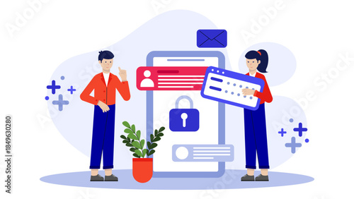 Data Privacy Team Anonymizing User Data. Flat Vector Business Illustration