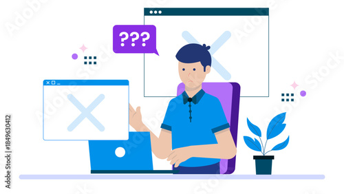 IT Helpdesk Troubleshooting Employee Issues. Flat Vector Business Illustration