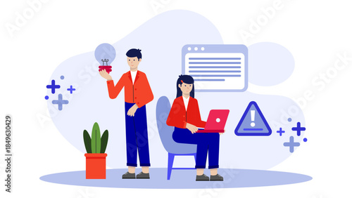 IT Helpdesk Troubleshooting Employee Issues. Flat Vector Business Illustration