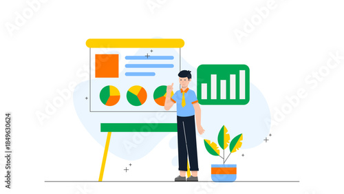 Scrum Master Facilitating Daily Stand-up Meeting. Flat Vector Business Illustration