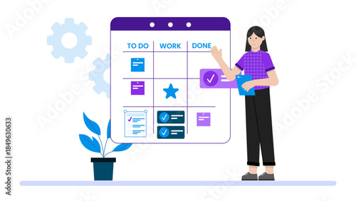 Scrum Master Facilitating Daily Stand-up Meeting. Flat Vector Business Illustration