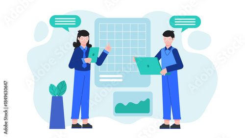 Scrum Master Facilitating Daily Stand-up Meeting. Flat Vector Business Illustration