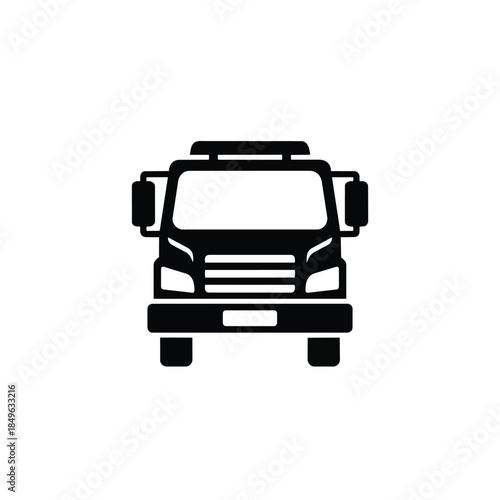 A simple black vector graphic illustration of a tow truck on a white background with a flat design style.