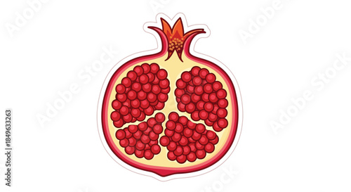 Vibrant Pomegranate Half with Juicy Arils on White Background.
