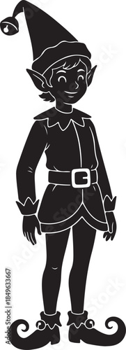 Illustration of happy elf in a pointed hat and tunic