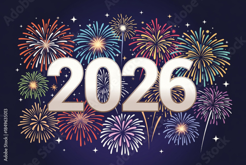 2026 New Year Typography with Colorful Fireworks