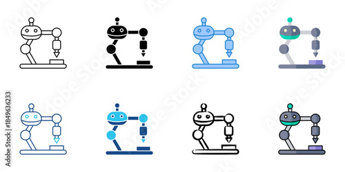 Production robot icons set multiple style vector collection. Editable stroke
