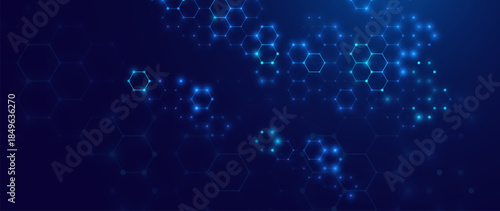 Abstract Digital Blue Hexagons Pattern Business or Science Research Background. Medical or Tech Innovation Online Webinar Presentation Event. Conference or Forum Vector Illustration Backdrop. 