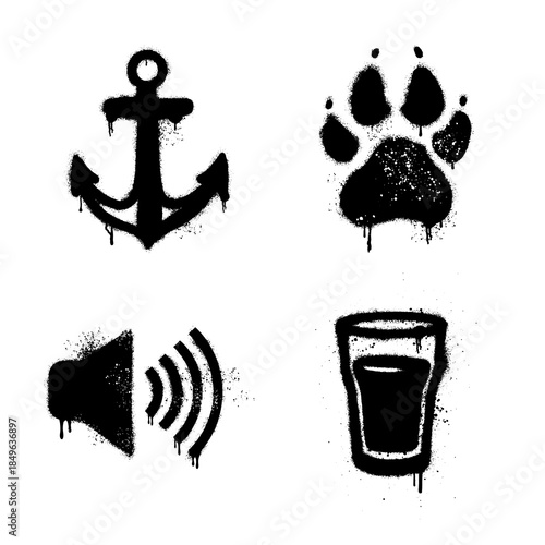 Black spray paint graffiti urban street art stencil icon set