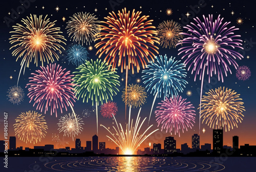 Colorful Fireworks Celebration Background for New Year