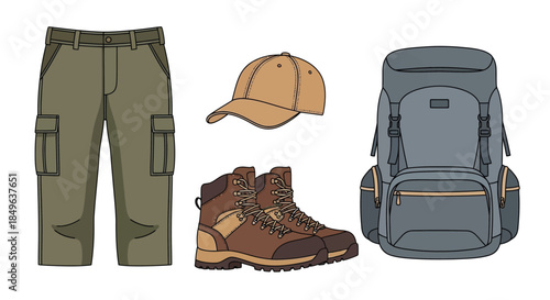 Outdoor Adventure Gear Collection for Hiking and Camping.