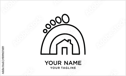 Foot Home Real Estate Logo Design Template - Minimalist House Footprint Icon logotypeiconsportslogod.