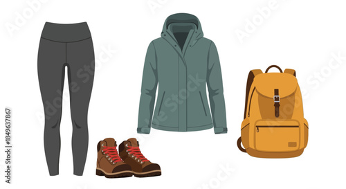 Outdoor adventure gear set for hiking and travel.