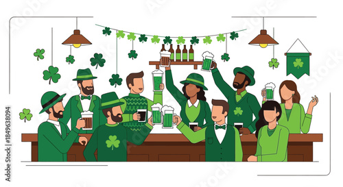 People celebrating St Patricks Day at a bar.