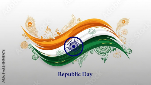 Abstract Indian flag wave with decorative elements representing national pride and celebration for Republic Day suitable for patriotic designs