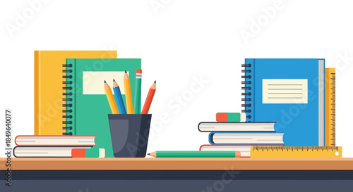 School Supplies and Stationery Items on a Desk.