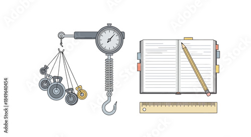 Measuring Tools and Notebook for Precise Data Recording.