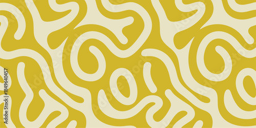 Abstract organic wavy lines pattern in mustard yellow and cream vector