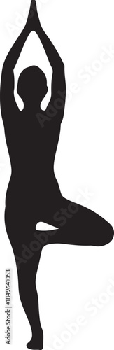 Isolated Black Vector Silhouette of Person in Yoga Tree Pose