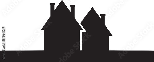 Two Minimalist Black House Silhouettes Vector Icon on White Background