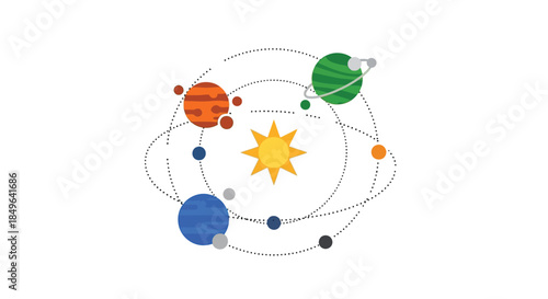Solar System with Planets Orbiting the Sun.