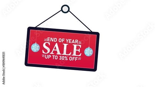 Christmas sale sign. End of Year Sale Up to 30% Off Discount Promotion. 4K animation background footage for Christmas and Happy New Year, Holidays 